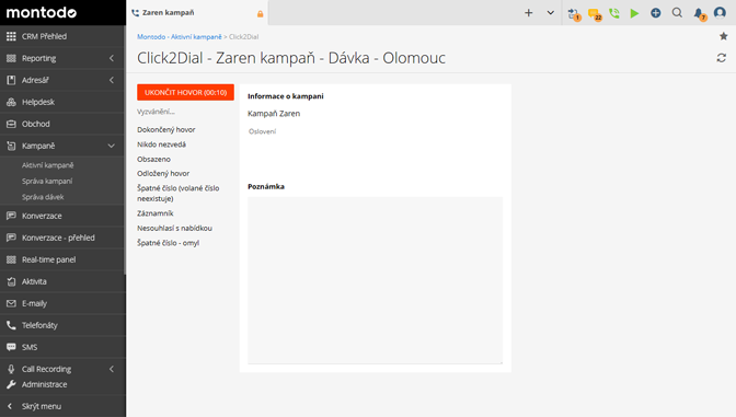 Modul Kampaně v systému Montodo pro snadné oslovování velkého množství kontaktů zjišťování informací a nabídku produktů nebo služeb v ostrých i testovacích kampaních.